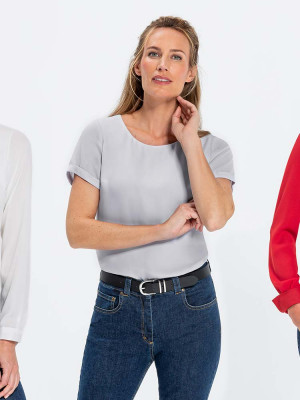 Damen Chiffon Bluse Kurzarm